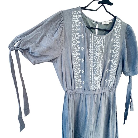 Antoinette By Bohme Embroidered Boho Dress Small  Gray 100 % Rayon - Picture 4 of 10